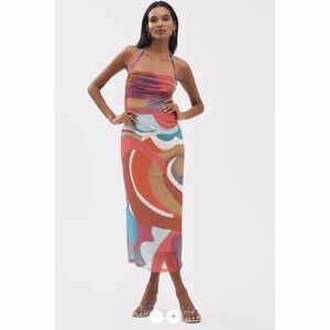 Abstract Halter Midi Dress in Multicolor